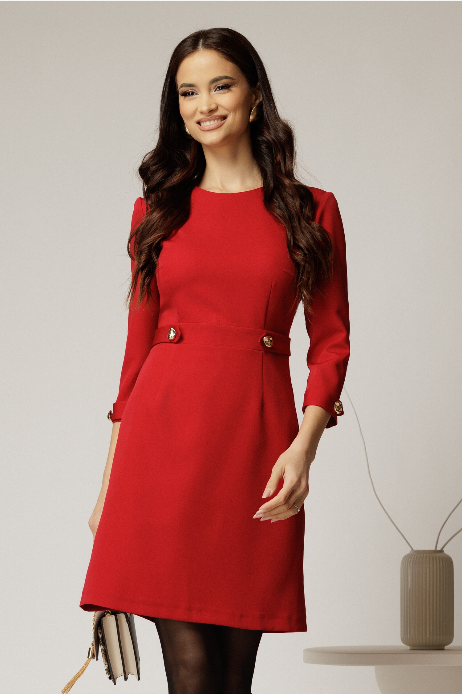 Rochie Rosie DY Fashion Scurta cu Nasturi Decorativi