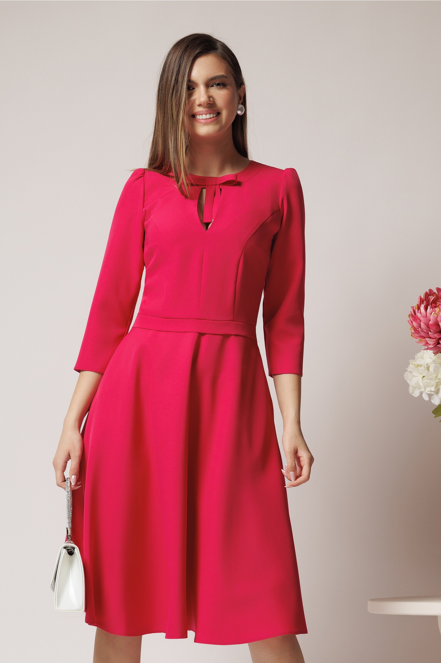 Rochie Office Moze Fucsia cu Fundă Elegantă