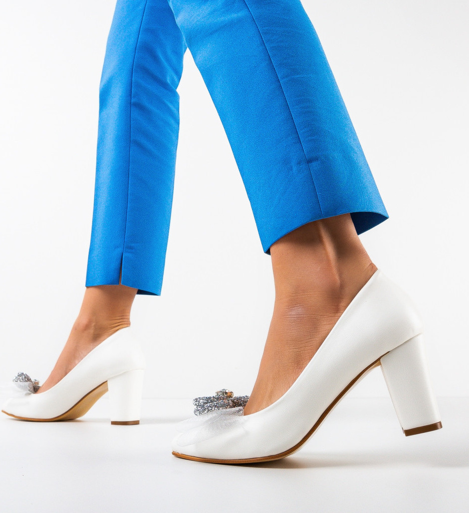 Pantofi Scar Albi cu Toc Eleganți