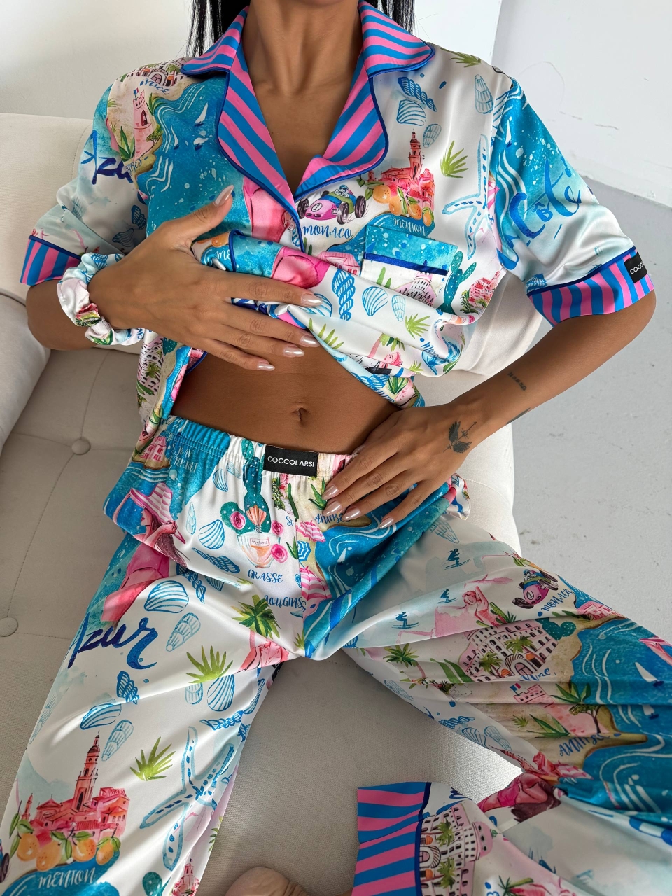 Pijama Delis 2 piese, nasturi, satin mat - imagine 7