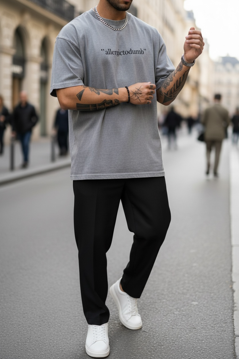 Tricou barbati  gri   oversize  premium Y110 11-4.1
