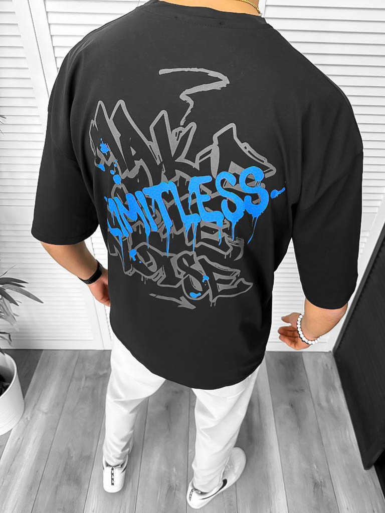 Tricou Barbati Negru Oversize cu Imprimeu