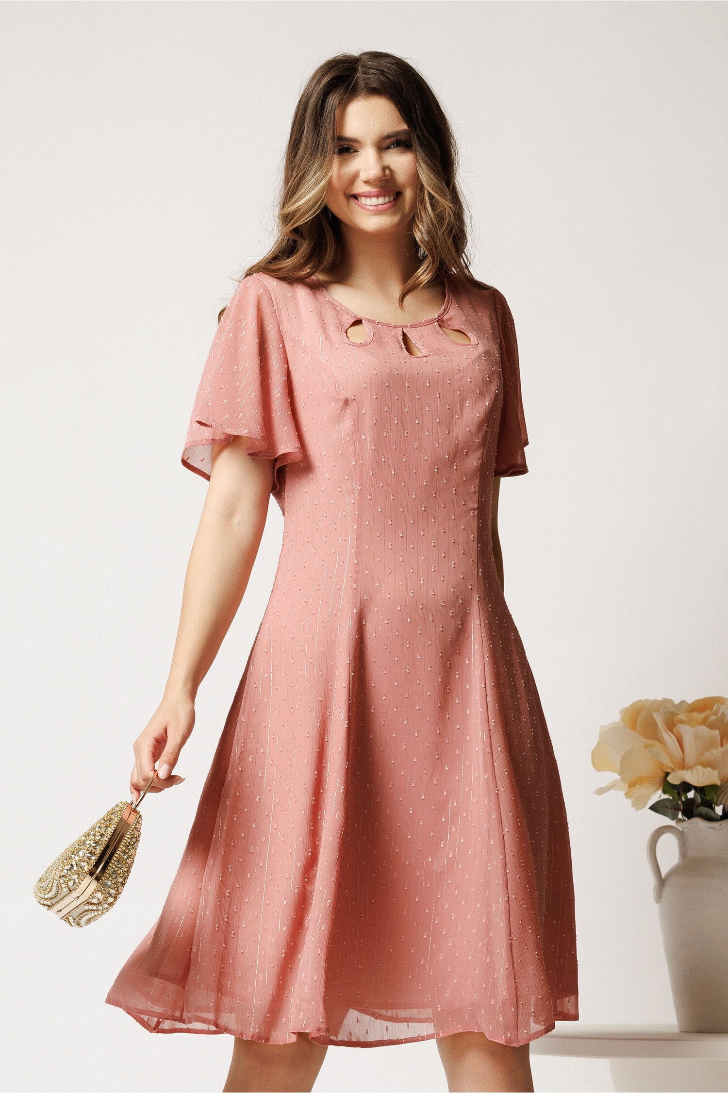 Rochie Roz Midi cu Lurex - Eleganta pentru Cununie