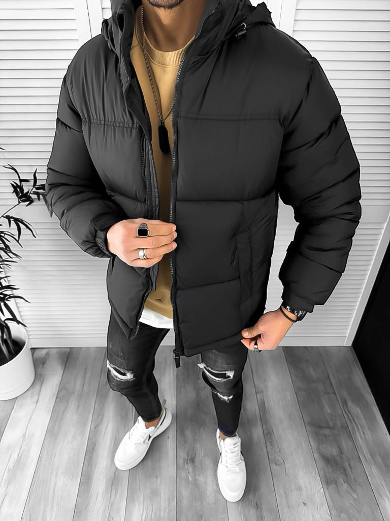 Geacă Iarnă Bărbați Neagră Slim Fit - Trend