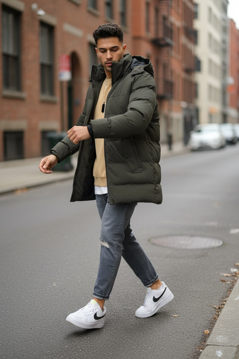 Geacă Bărbați Kaki Iarnă Slim Fit