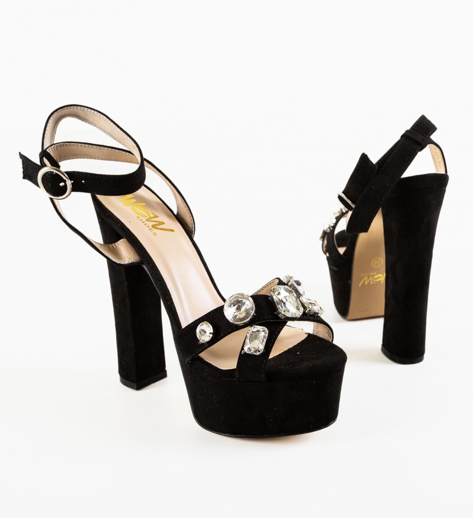 Sandale Sklipp Negre Elegante cu Toc - imagine 6