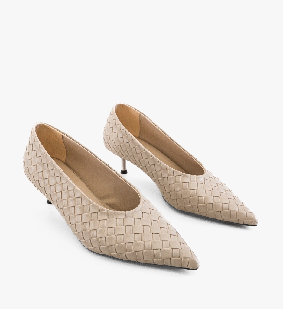 Pantofi dama Raten Bej eleganți cu toc - imagine 5
