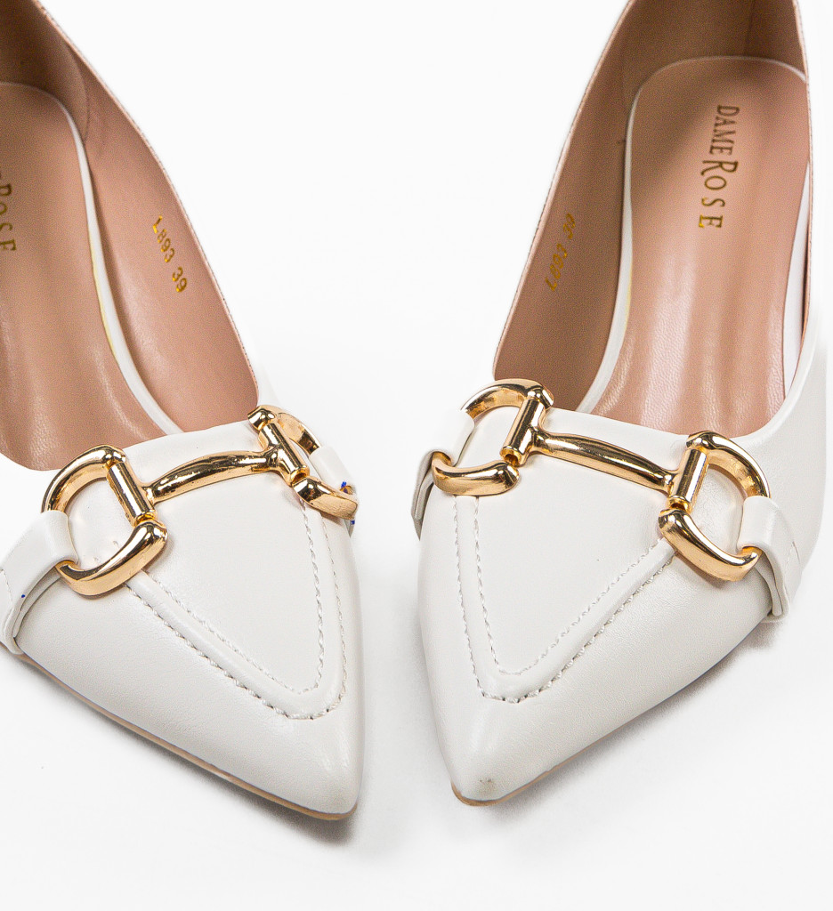 Pantofi Dama Linette Albi Eleganți cu Toc - imagine 7