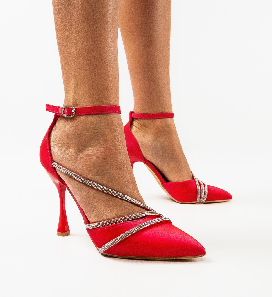 Pantofi Fulber Rosii cu Toc - Stil Elegant