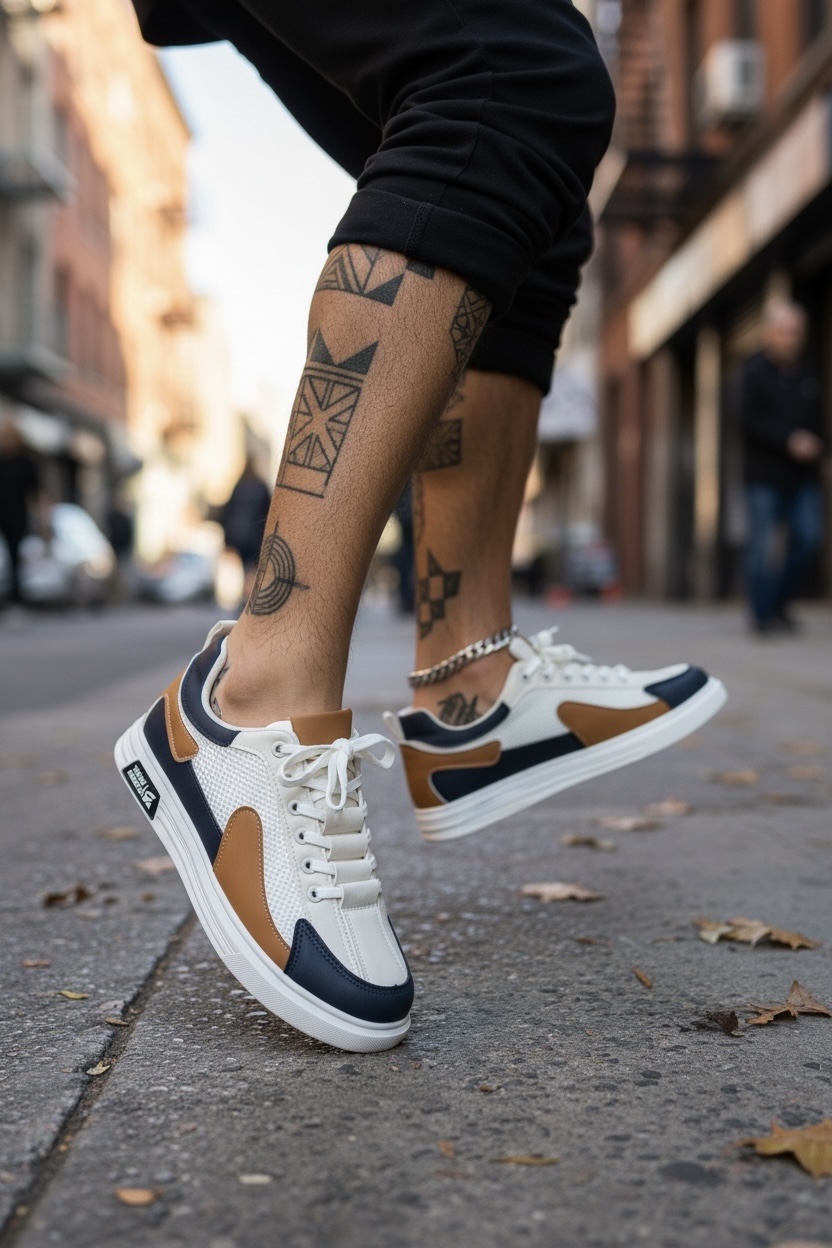 Adidasi barbati casual albi cu maro A108