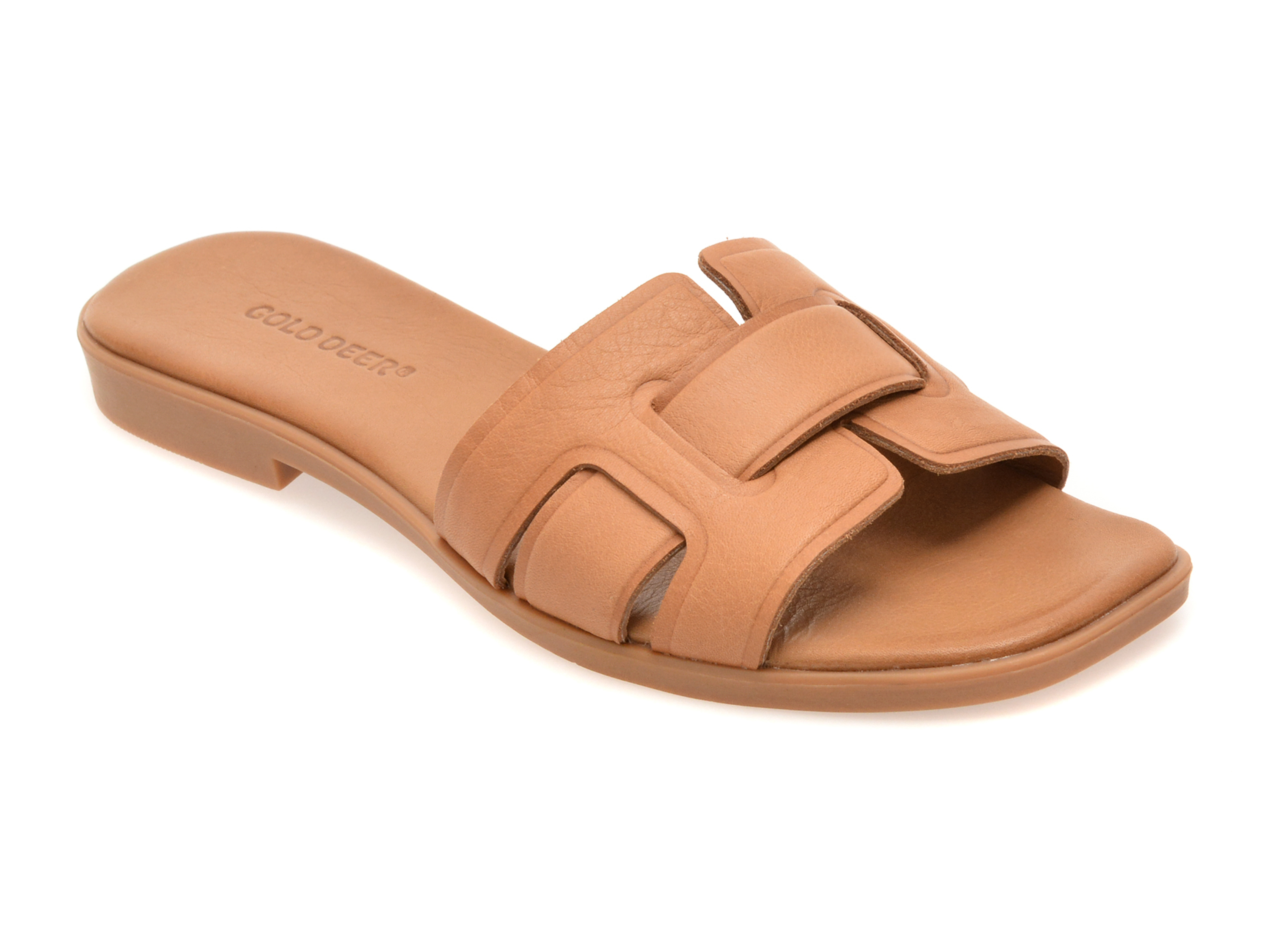 Papuci GOLD DEER maro din piele naturală, confortabili