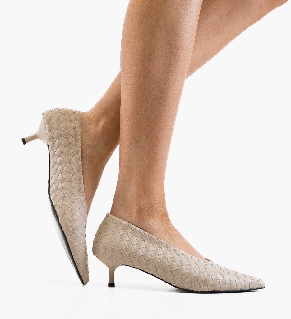 Pantofi dama Raten Bej eleganți cu toc - imagine 4