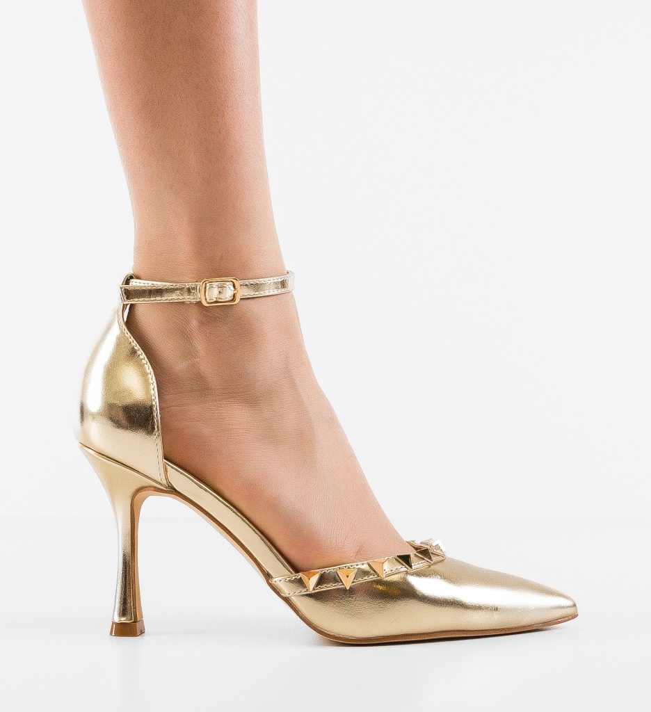 Pantofi Dama Bashe Aurii Eleganți cu Toc Înalt - imagine 5