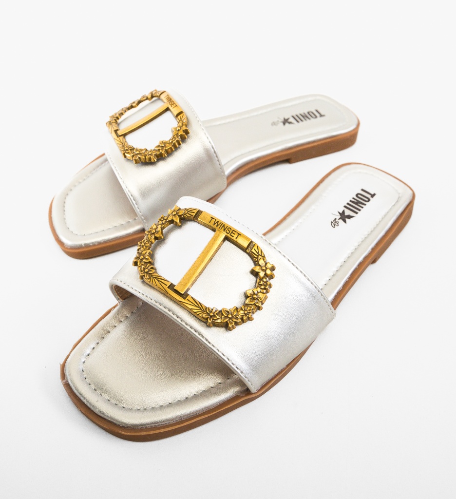 Papuci Dama Twin Argintii Eleganți - imagine 4