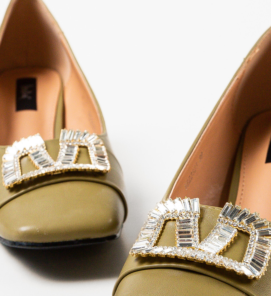 Pantofi Strickl Khaki cu toc elegant - imagine 5