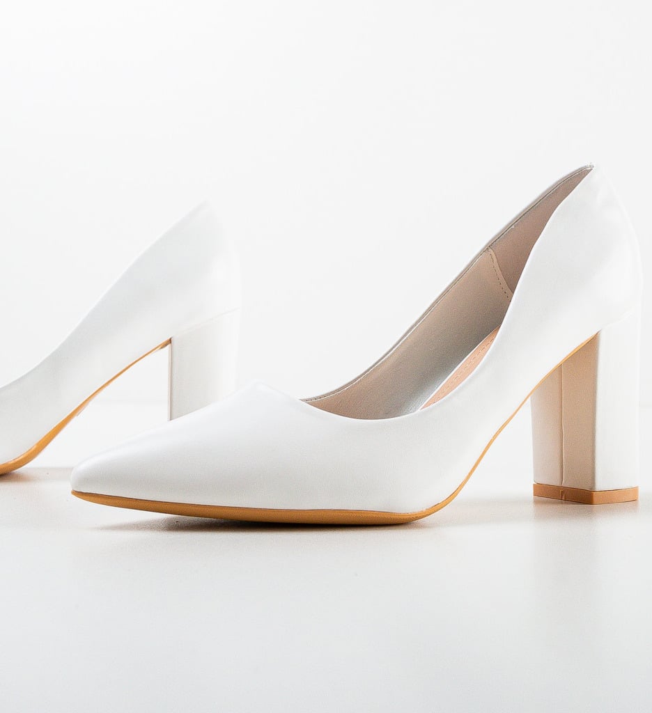 Pantofi Dodson Albi Eleganți cu Toc - imagine 8