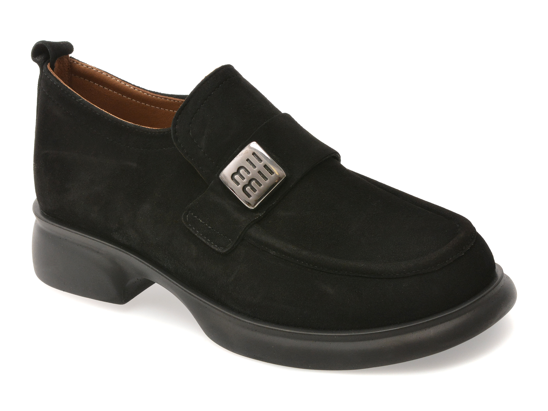 Mocasini GOLD DEER negri din piele intoarsa