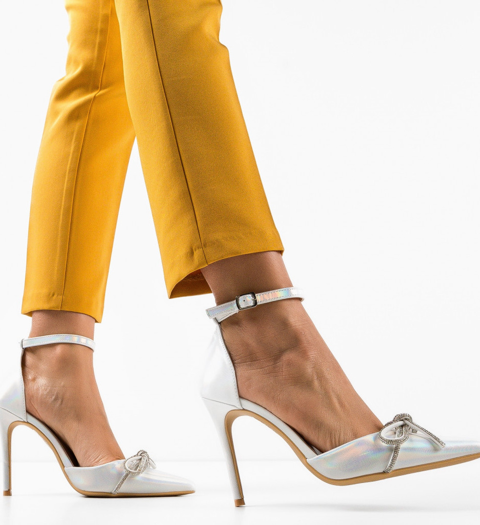 Pantofi Dama Albi Eleganți cu Toc - imagine 2