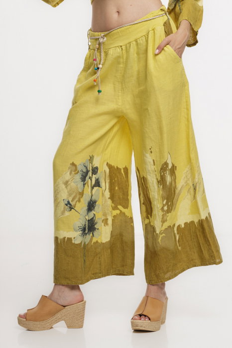 Pantaloni In Galben Floral Shopika