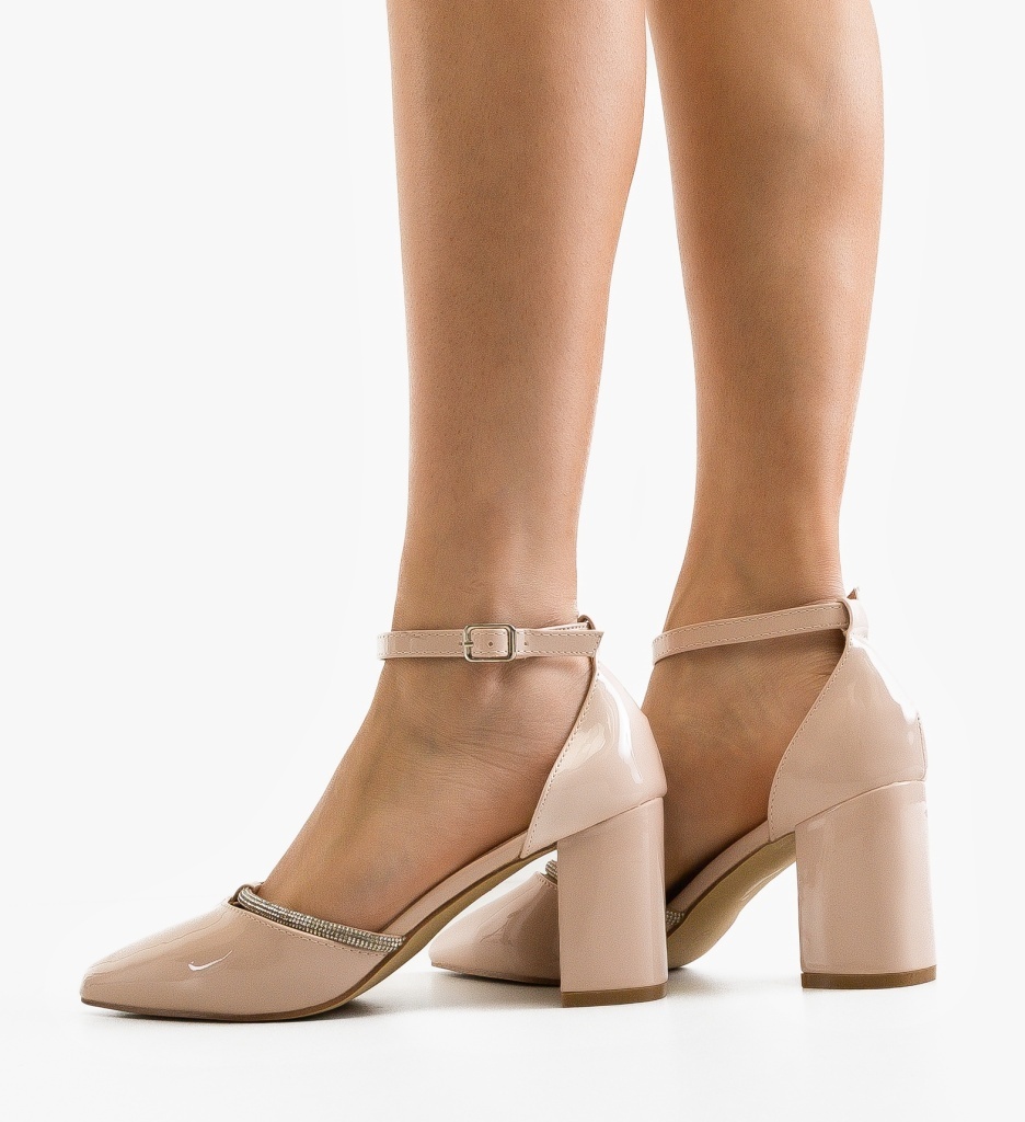 Pantofi Dama cu Toc Delores Beige Eleganți - imagine 3