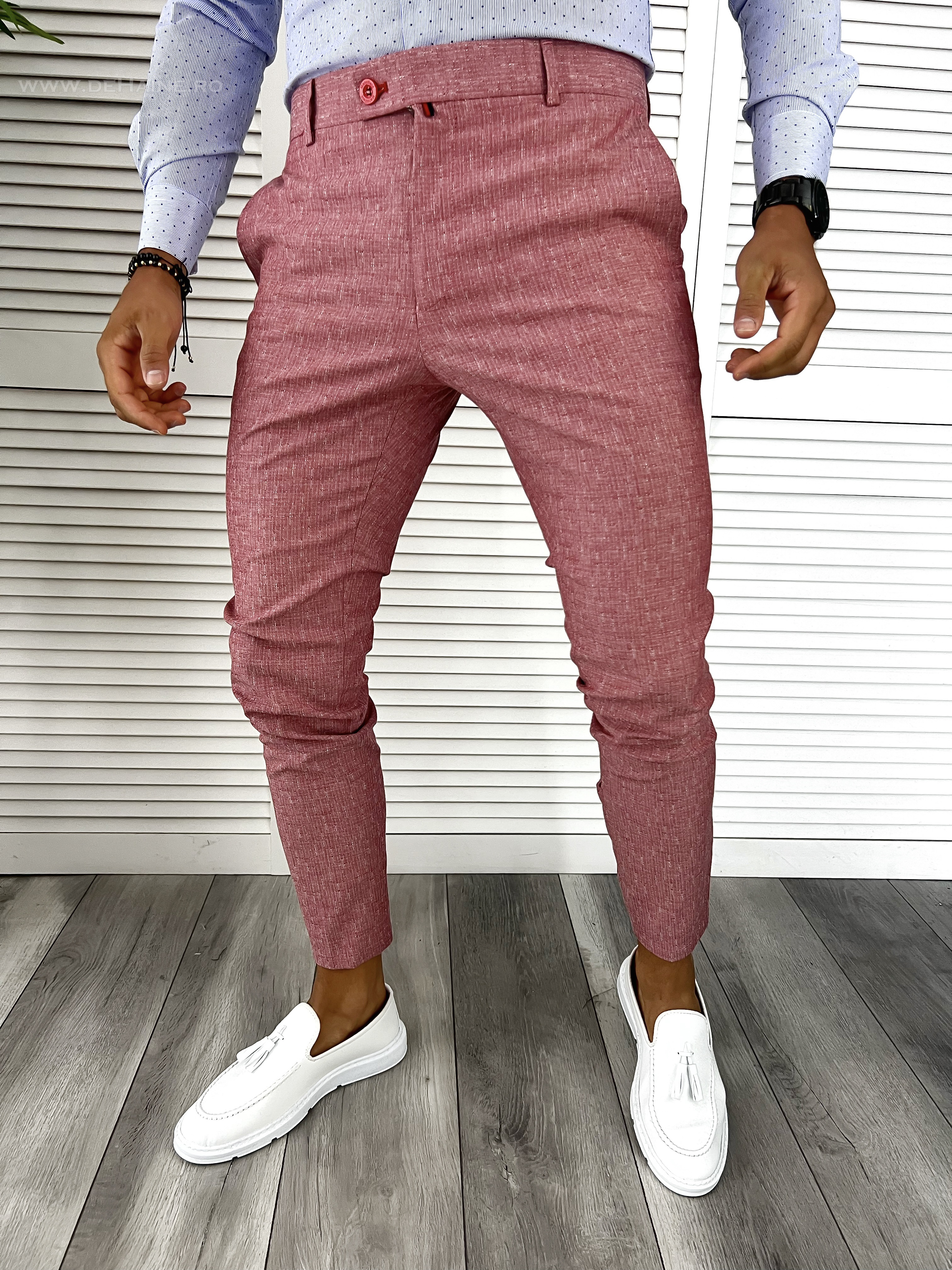 Pantaloni Eleganti Barbati Roz 100% Bumbac