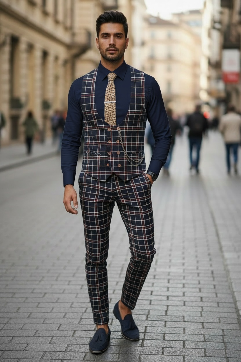Compleu Barbati Vesta si Pantaloni Slim Fit - imagine 2