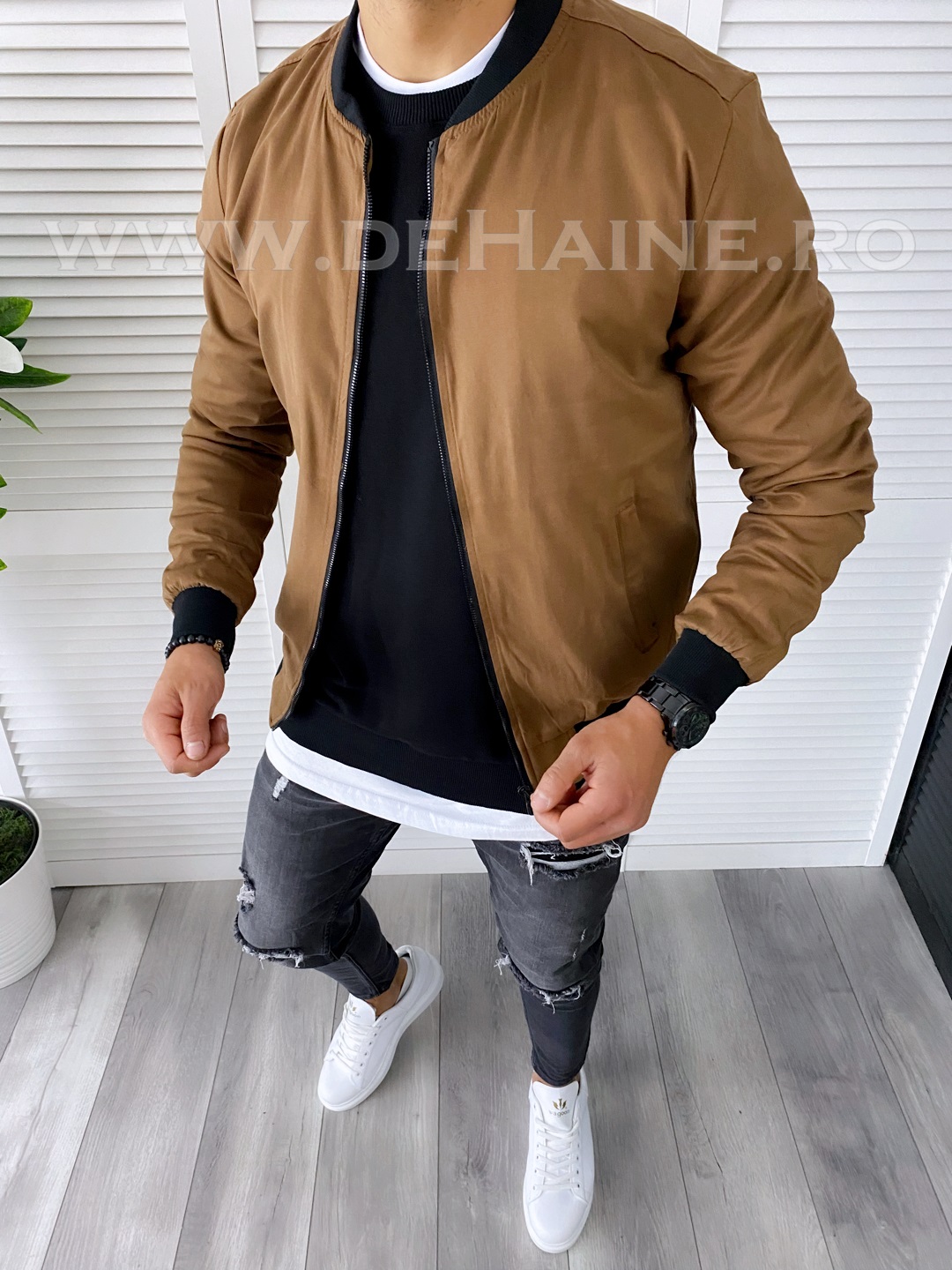 Geaca Barbați Primăvară Maro Slim Fit