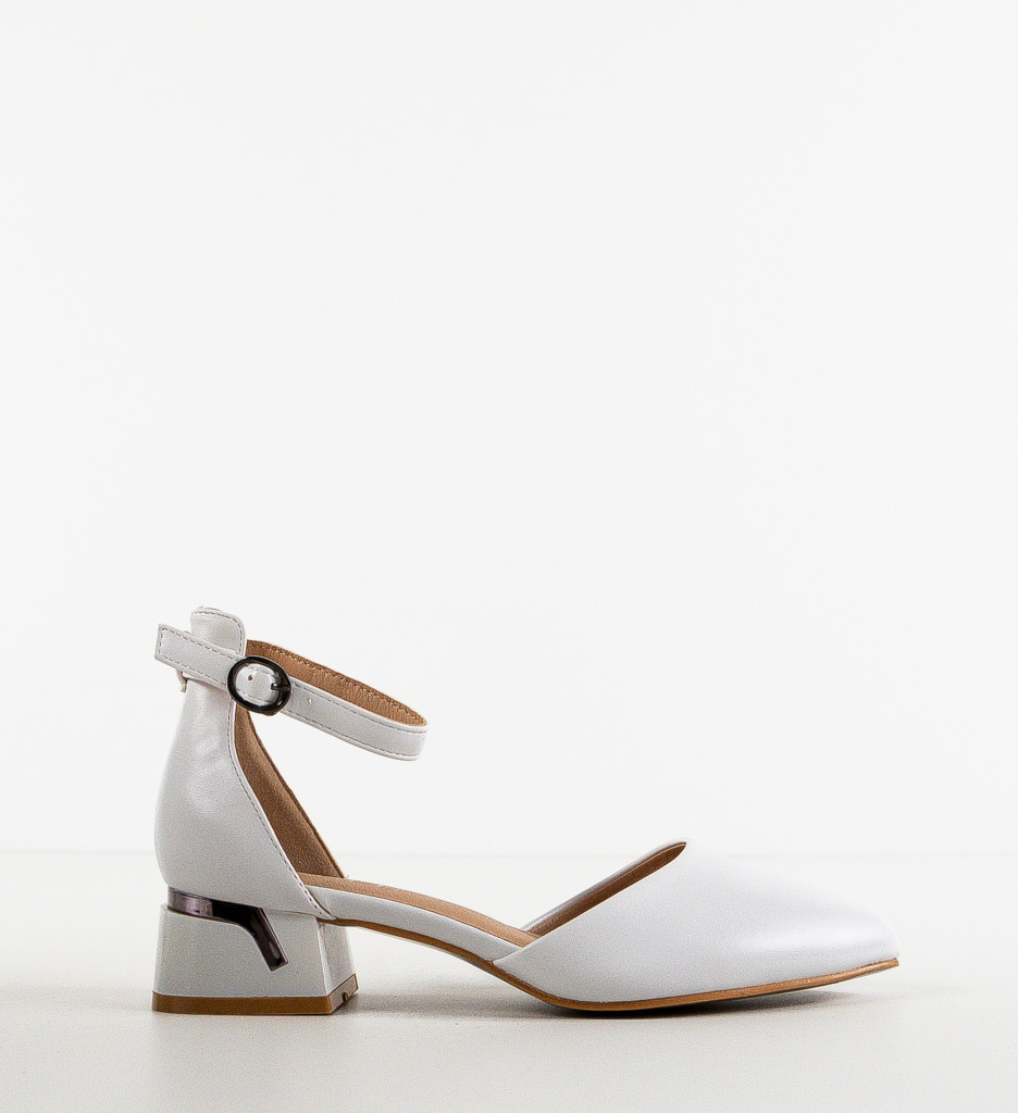 Pantofi Zahra Albi Eleganți cu Toc - imagine 4