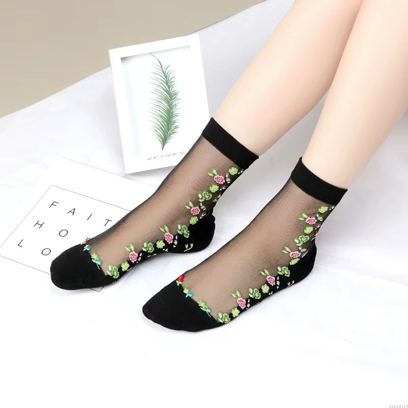 Sosete Dama Flori Negru | Model Elegant SS153 - imagine 2