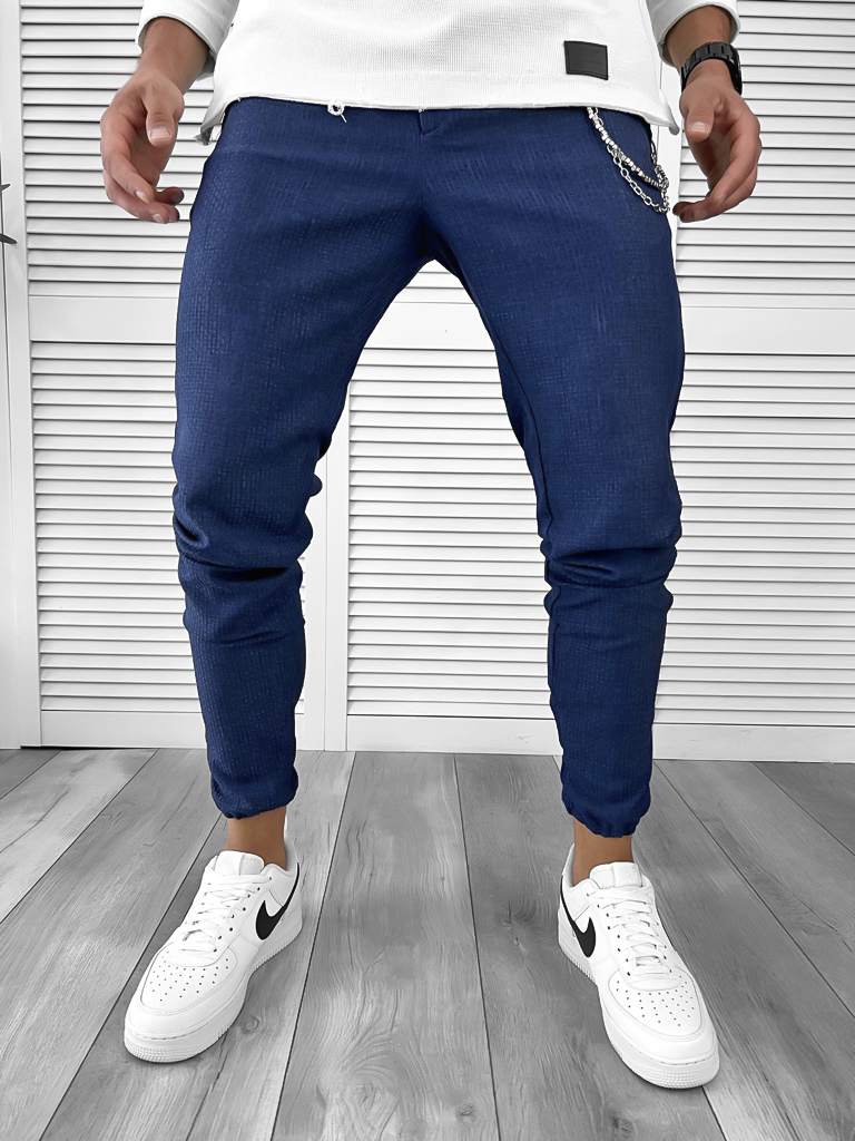 Pantaloni Casual Barbati Albastri din Bumbac 100%