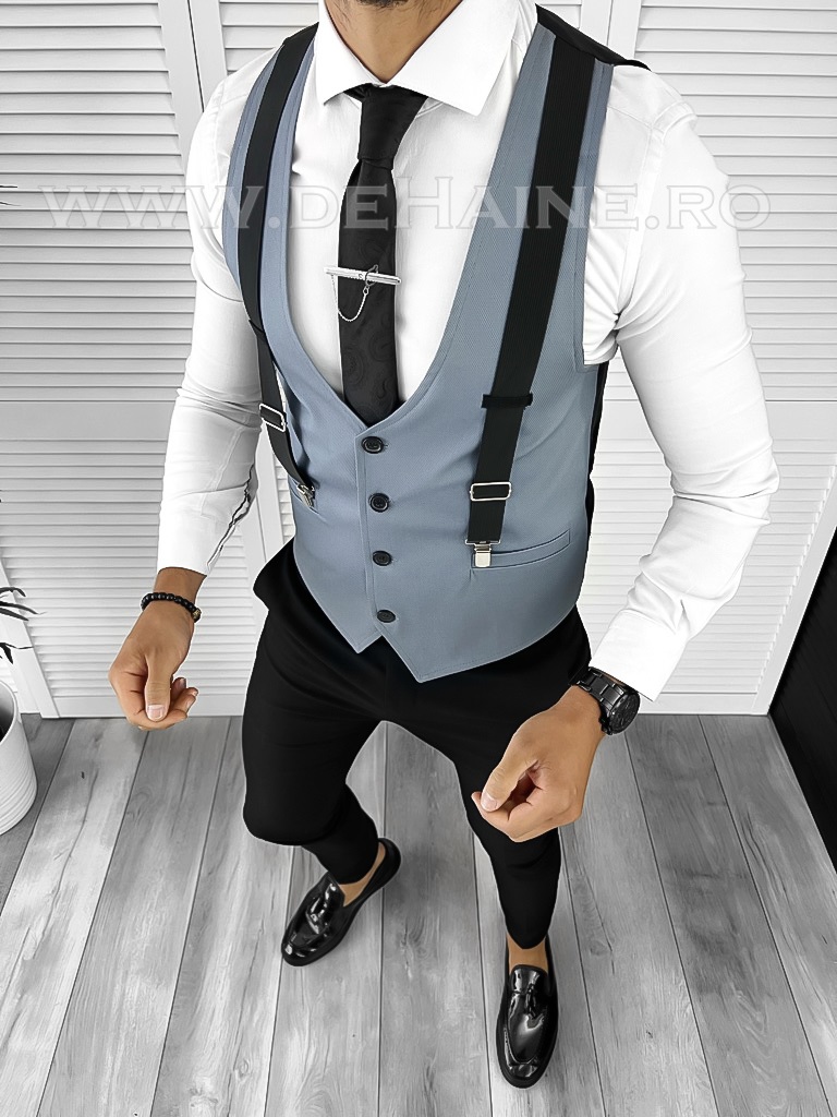 Vesta Slim Fit Barbati Albastra Eleganta