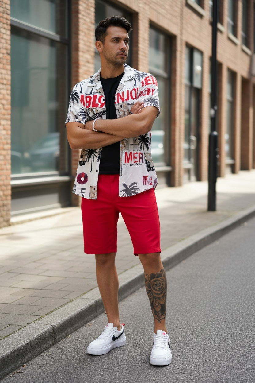 Pantaloni scurti casual rosii barbati - imagine 2