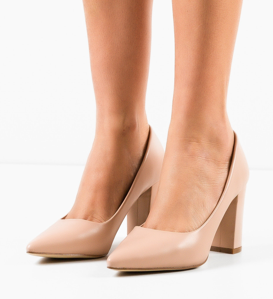 Pantofi Haney Bej cu Toc Eleganți - imagine 3