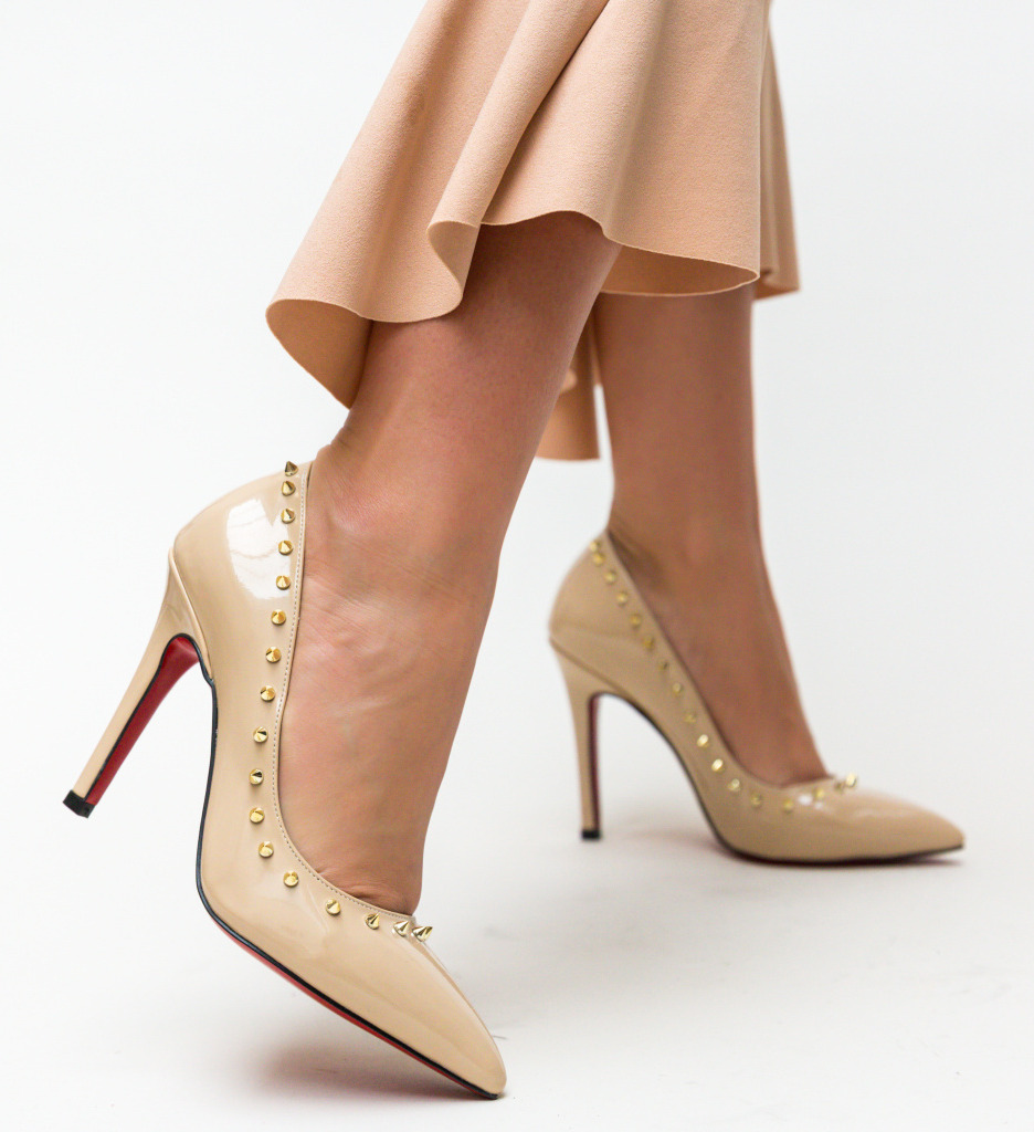 Pantofi Nicor Bej cu Toc Eleganți - imagine 3