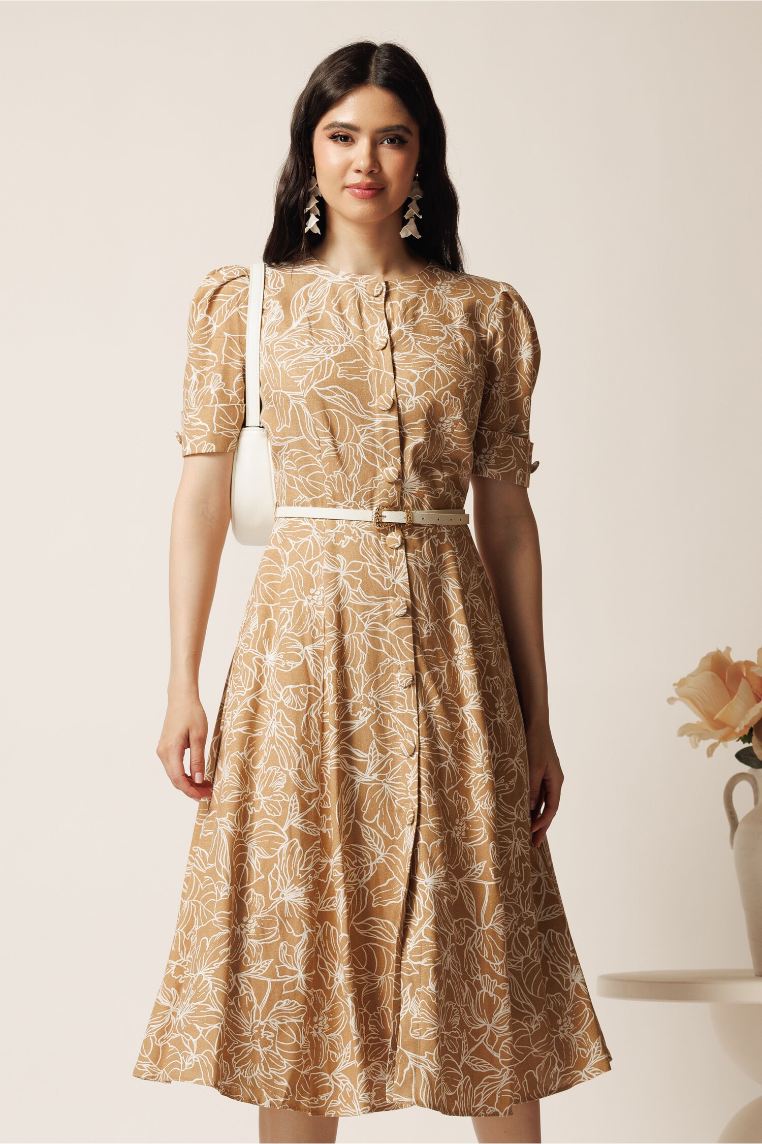 Rochie DY Fashion Midi Bej cu In, Racoroasa