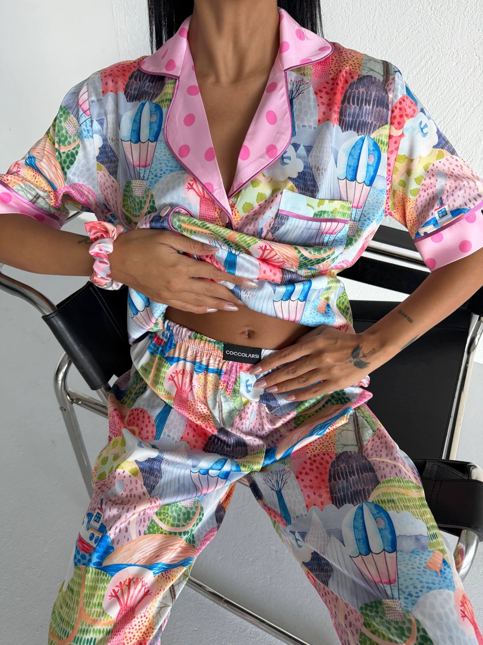 Set Pijama Dama 2 Piese Delis cu Nasturi, Satin Mat - imagine 6