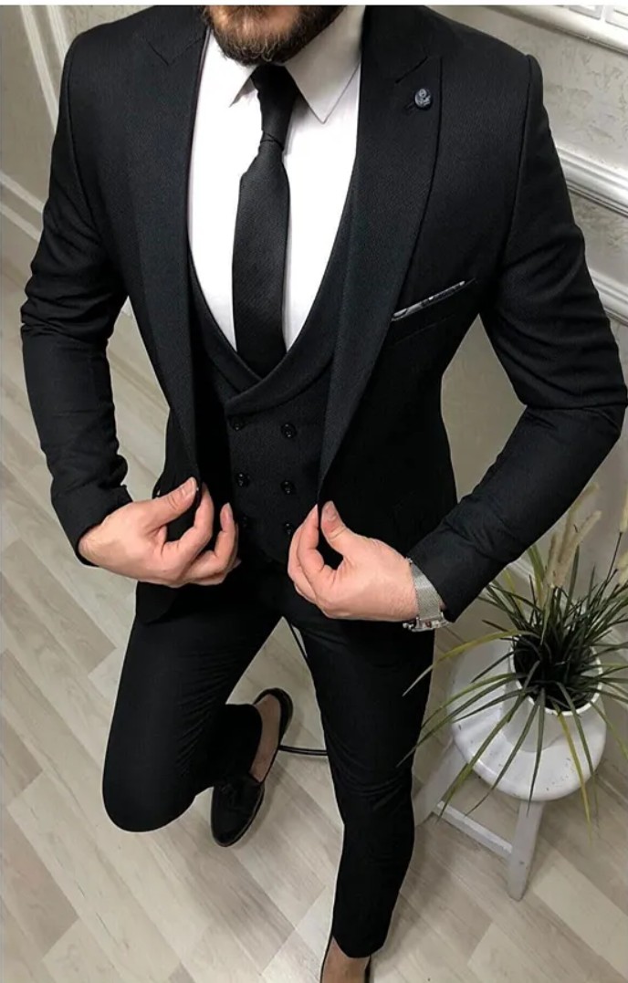 Costum Barbati Slim Fit Negru 3 Piese Elegant
