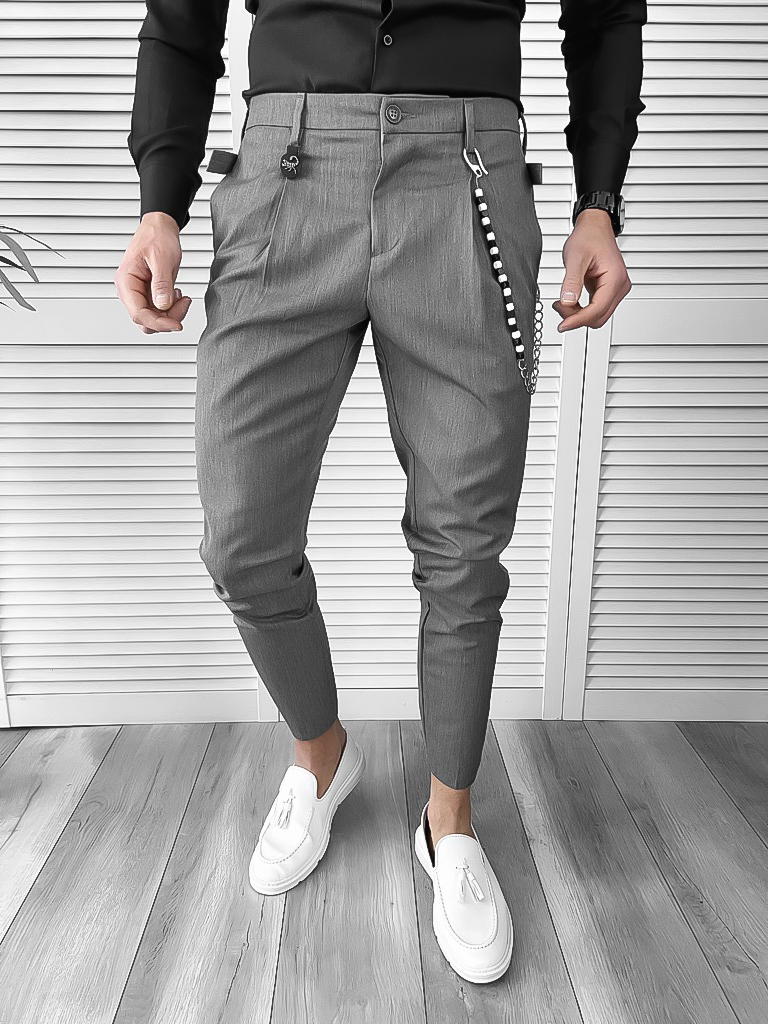 Pantaloni Barbati Eleganti Gri Bumbac 100%