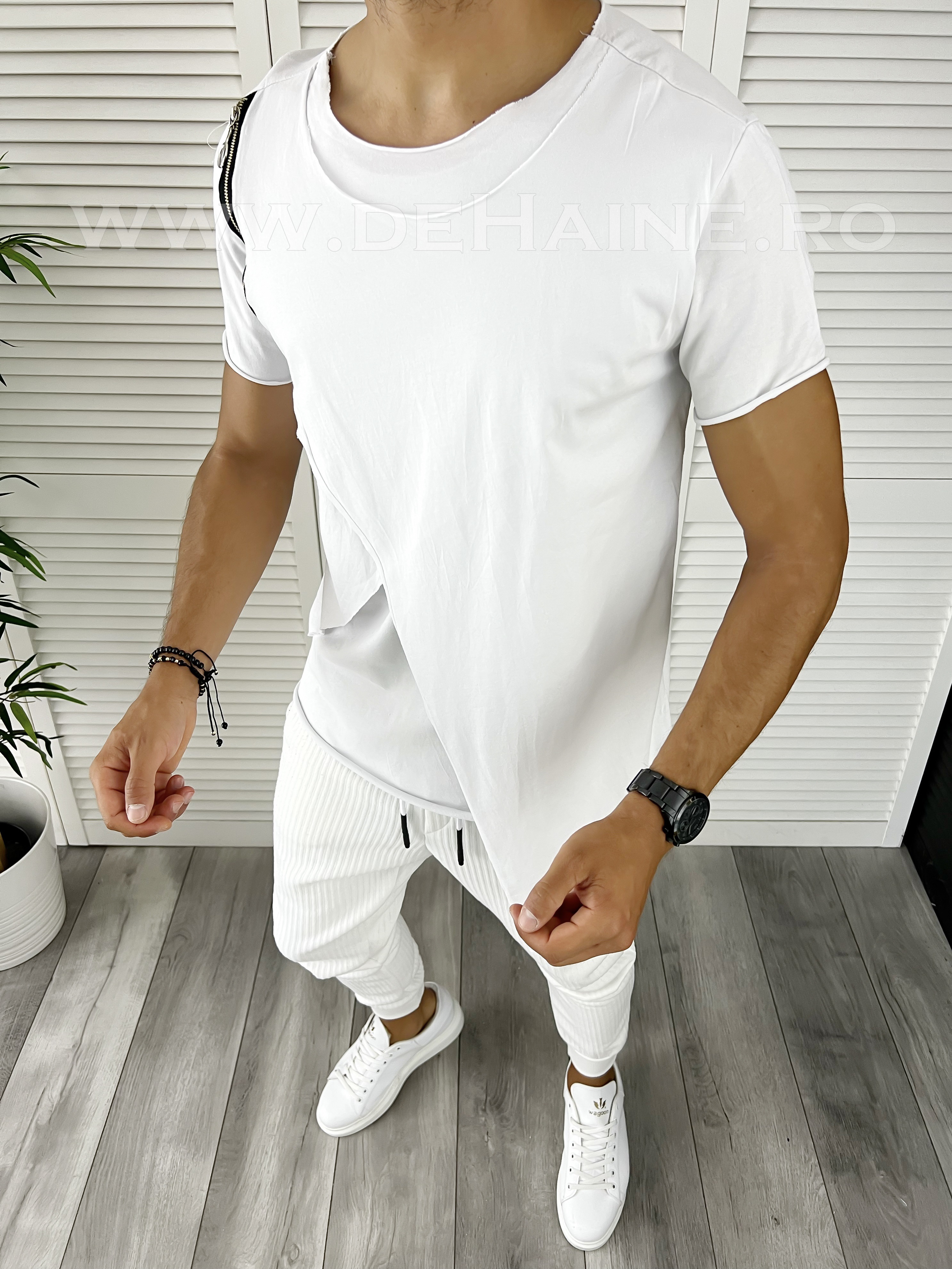 Tricou barbati slim fit alb CU MIC DEFECT DEF7811