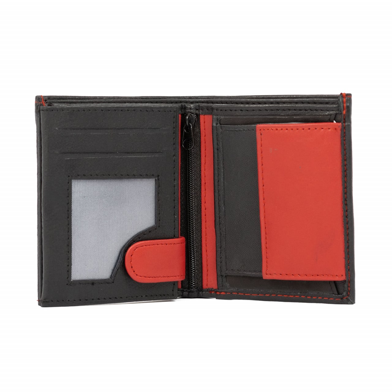 Portofel Landon Piele Naturală Negru-Roșu Delis - imagine 2