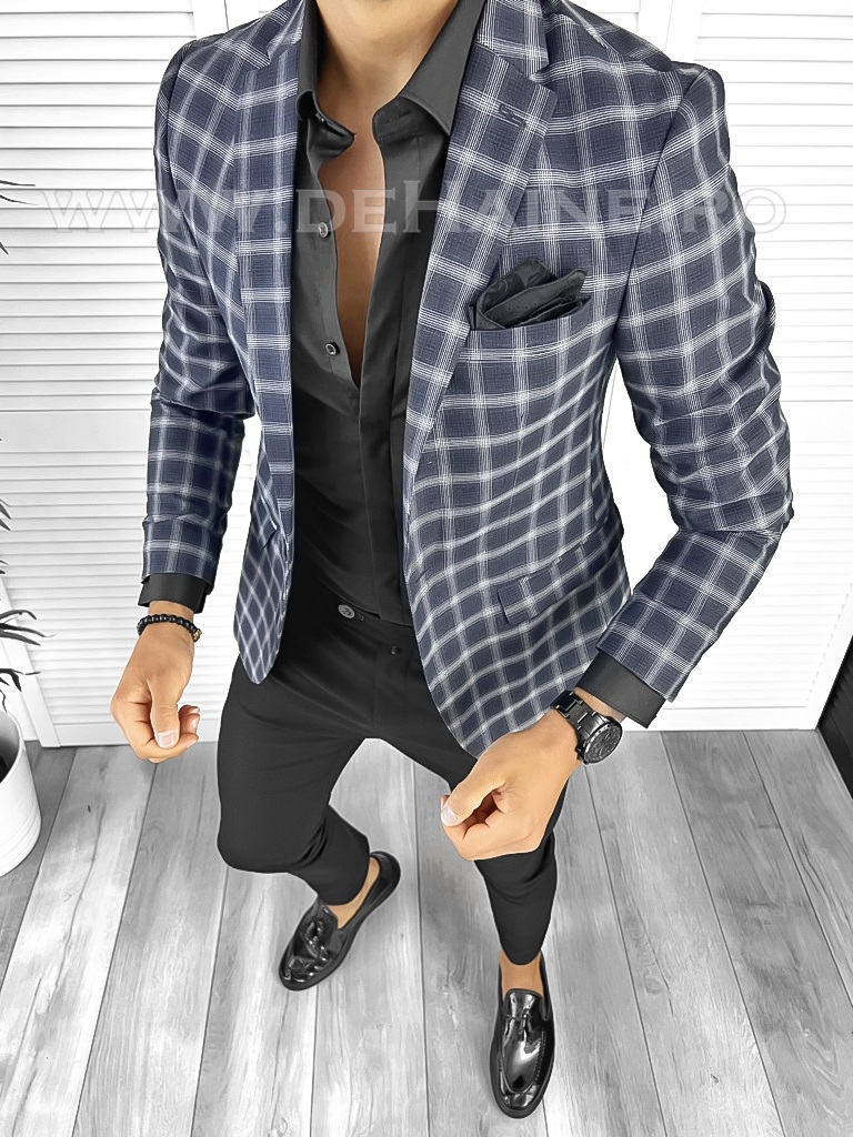 Sacou Elegant Barbati Slim Fit în Carouri - imagine 1