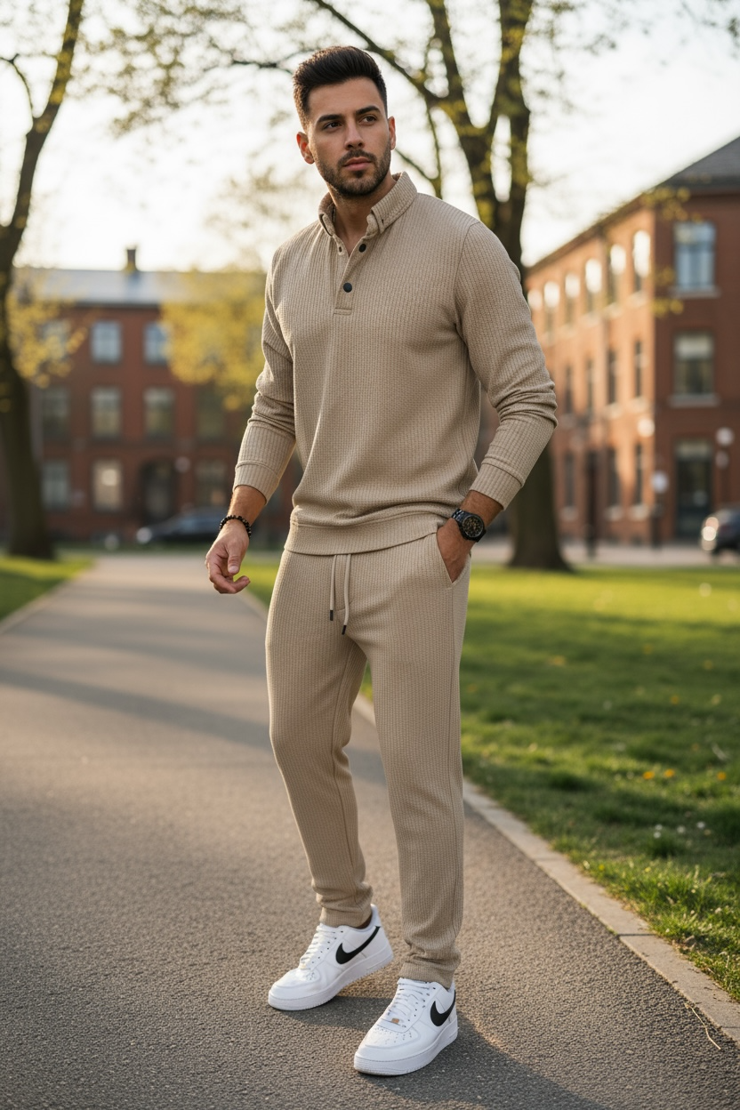 Trening Barbati Slim Fit Bej 2 Piese Confort