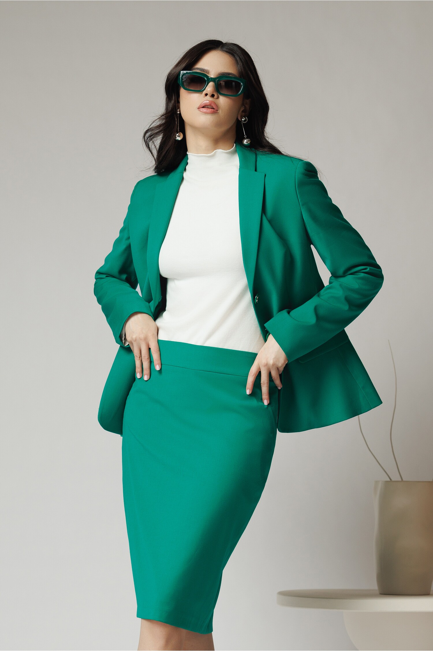 Fusta Office Conică Verde Stofă - Eleganță și Stil