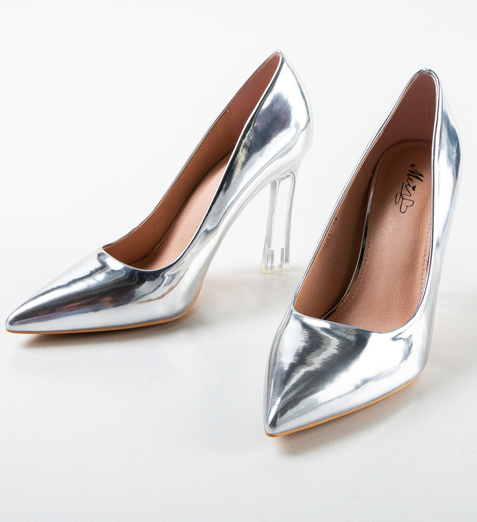 Pantofi dama Aple Argintii cu toc elegant - imagine 7