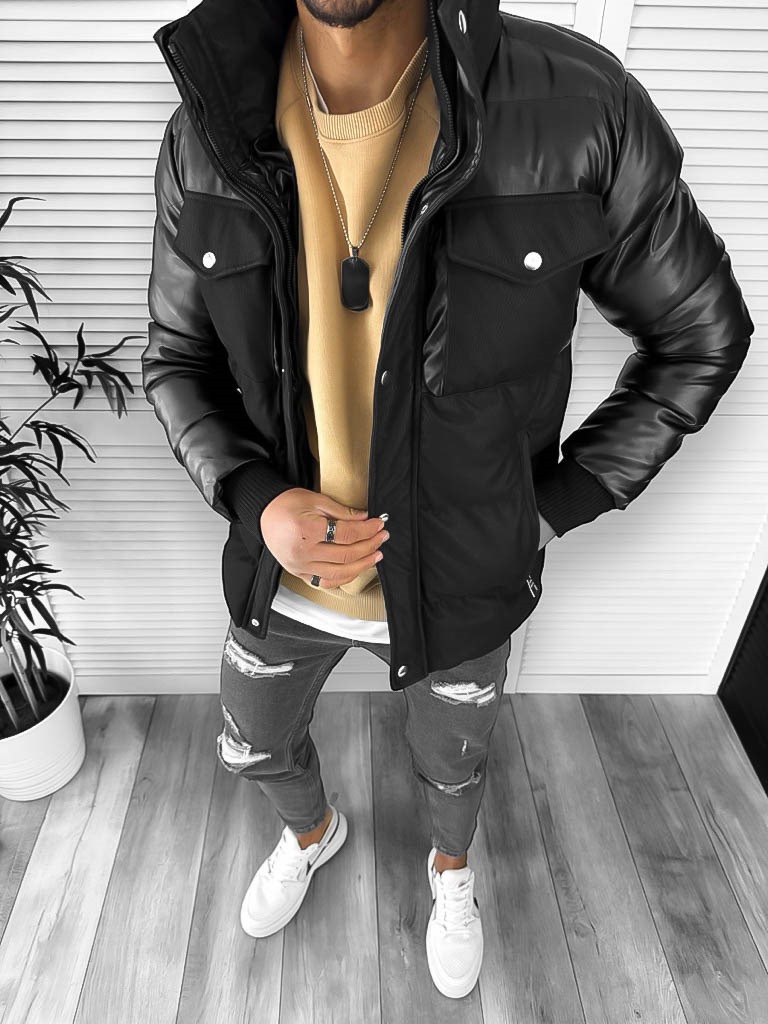 Geacă Iarnă Bărbați Neagră | Model Slim Fit