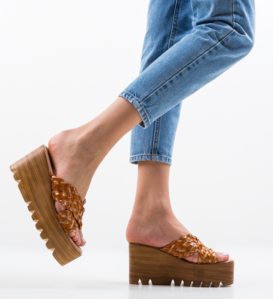 Sandale Platforme Ellie Camel Elegante - imagine 3