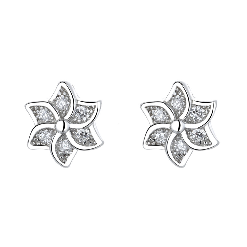 Cercei argint 925 floare cu zirconiu, placati rodiu JW733