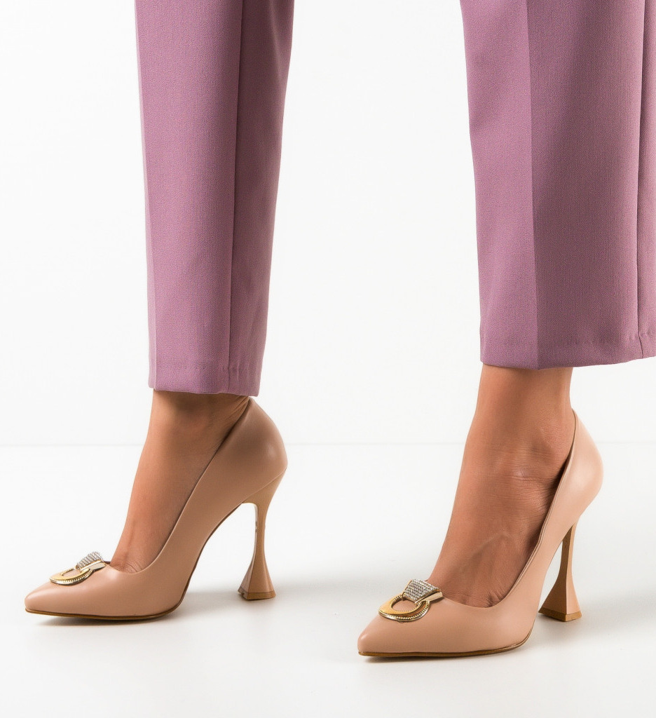 Pantofi dama Provok Nude cu toc - imagine 2