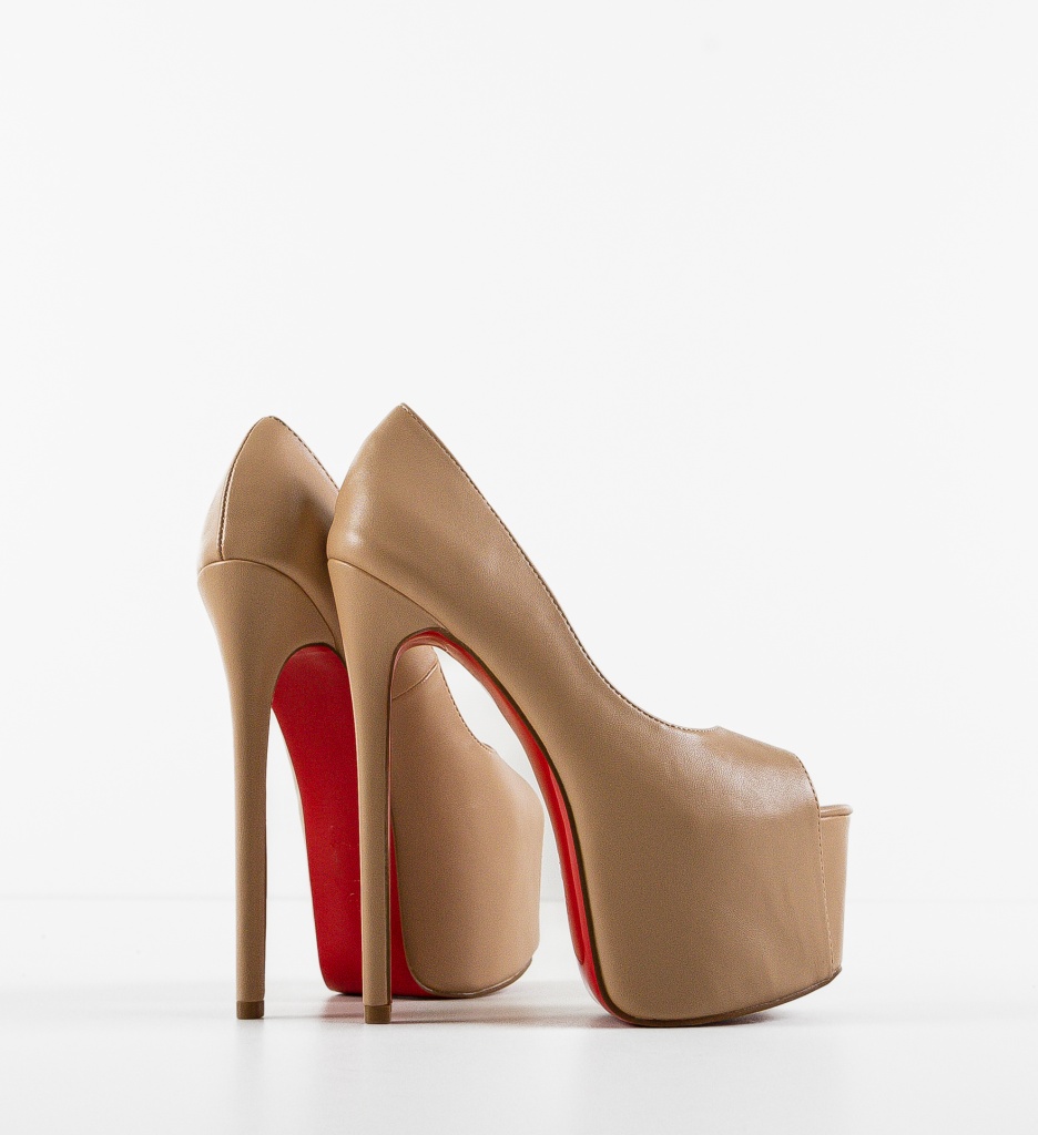Pantofi Biria Nude Eleganți cu Toc - imagine 4