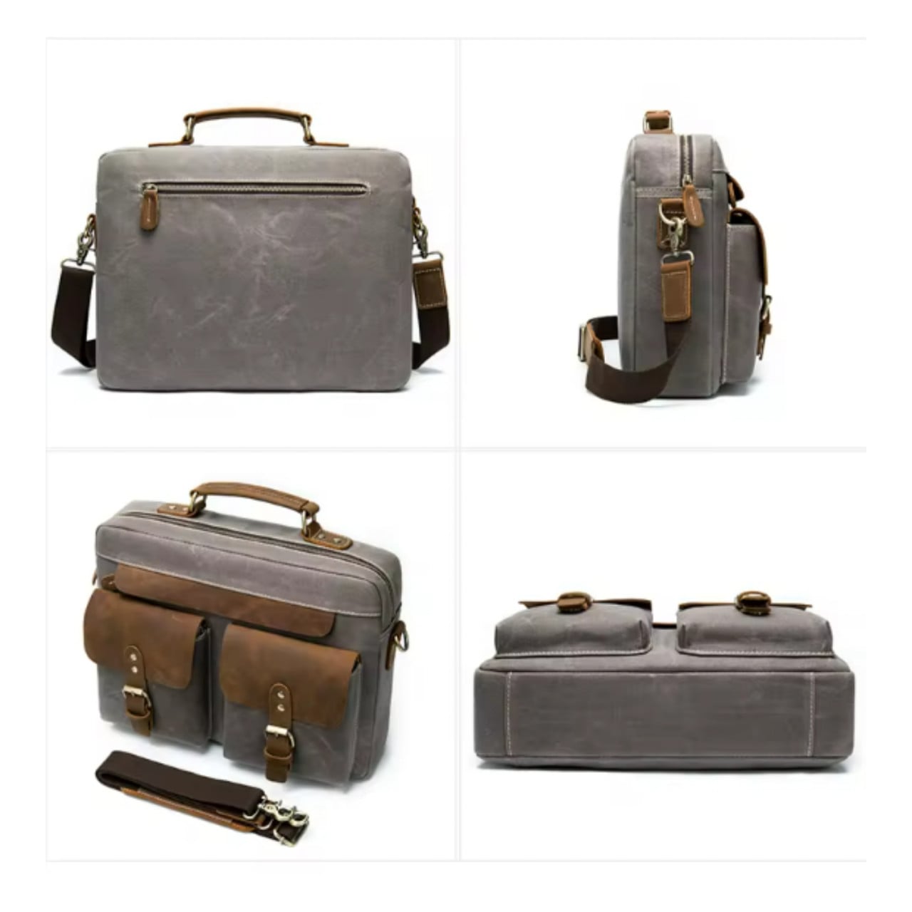 Servieta Delis Unisex, Denim & Piele, Organizare - imagine 3